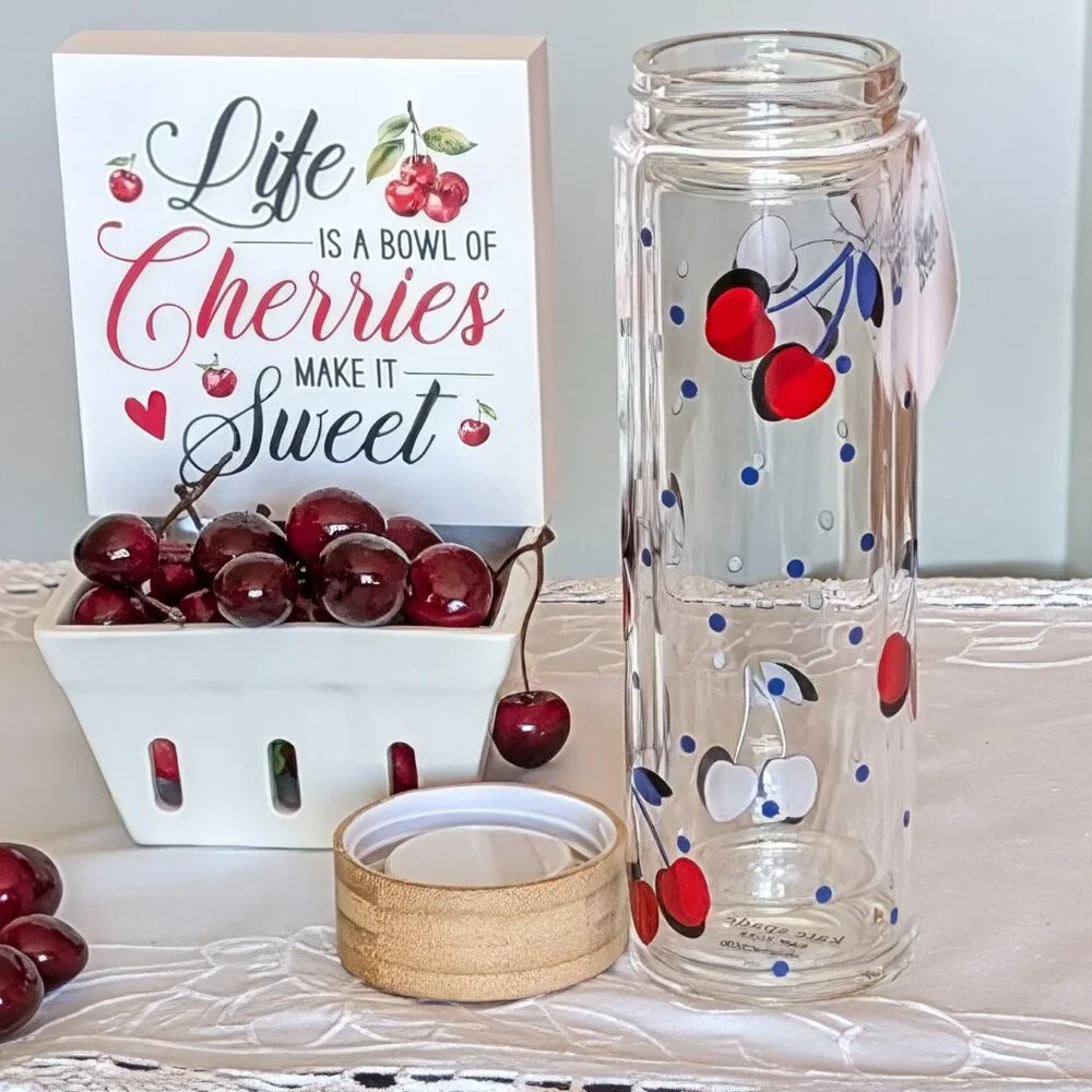 Kate Spade Vintage 🍒 Cherry Dot Lg Cooler, Lunch Tote & Matching Glass Tumbler - Picture 6 of 8